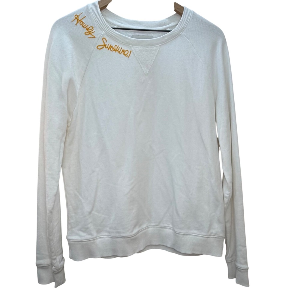 Lucky Brand White "Howdy Sunshine" Embroidered Crewneck Sweatshirt Wmns Med 0186